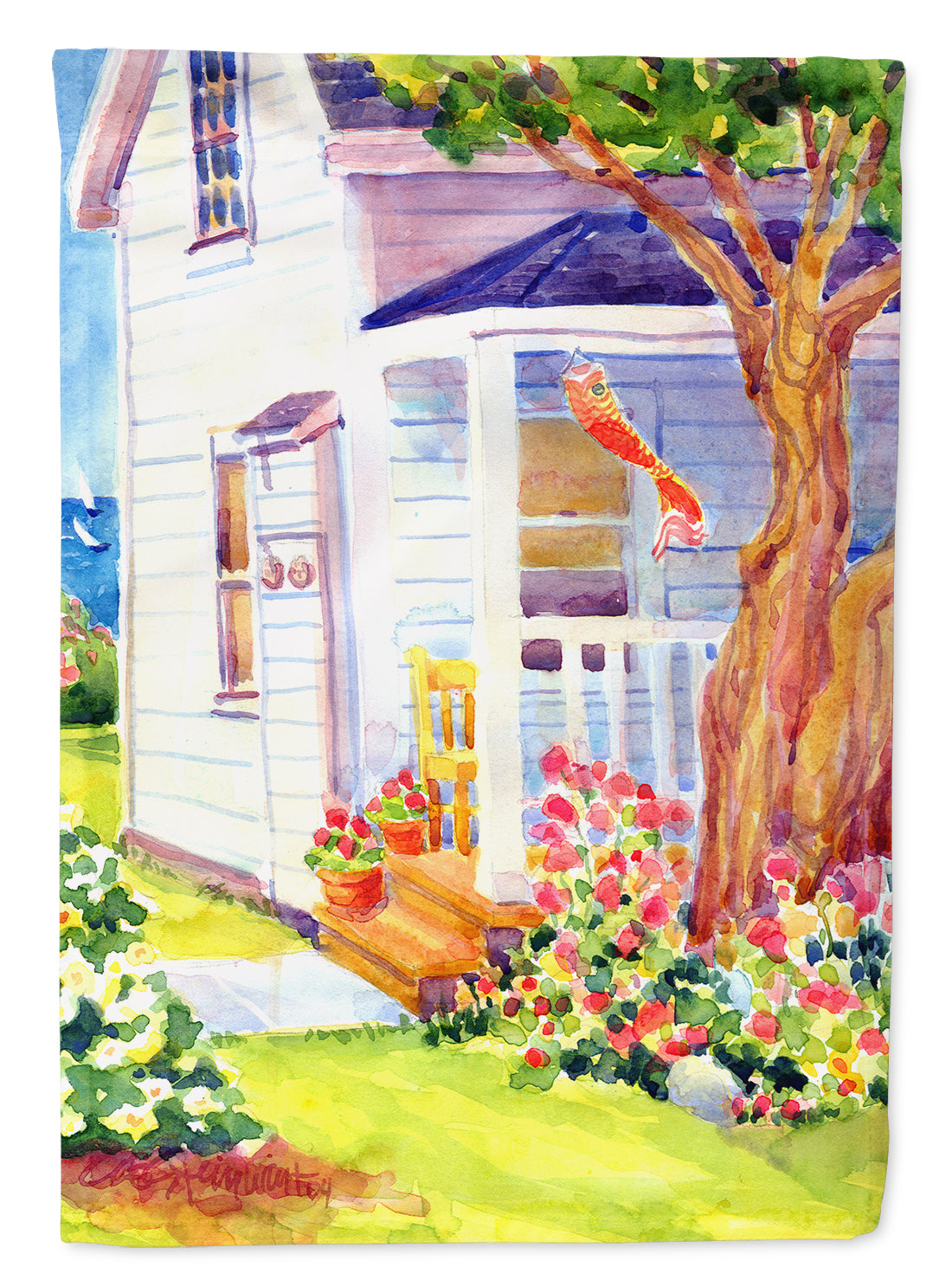 White Cottage at the beach Garden Flag Mailbox Decorative Yard Banner Outside Patio Artwork for Flower Beds, Garden Size, Multicolor