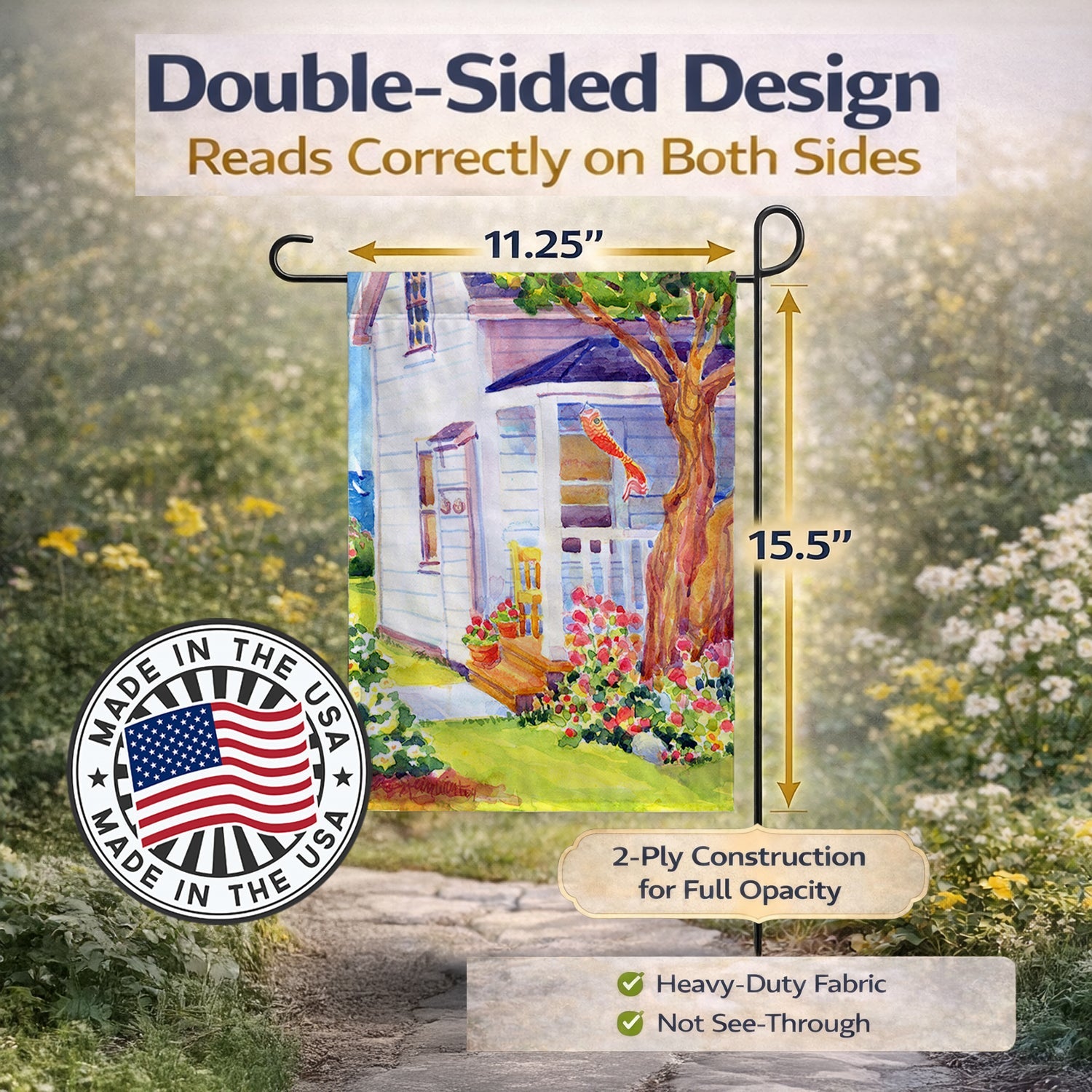 White Cottage at the beach Garden Flag Mailbox Decorative Yard Banner Outside Patio Artwork for Flower Beds, Garden Size, Multicolor