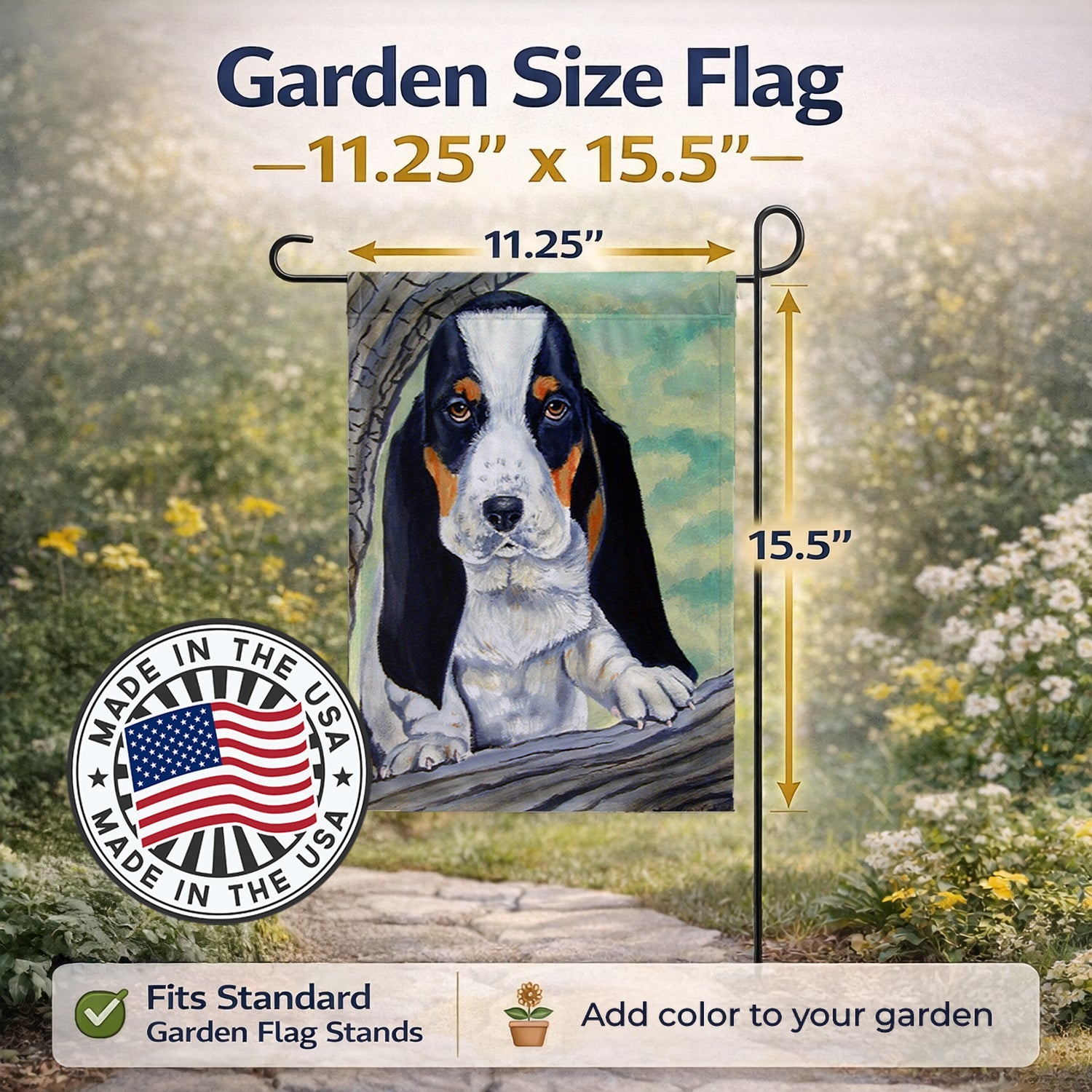 Basset Hound on the branch Garden Flag Mailbox Decorative Yard Banner Outside Patio Artwork for Flower Beds, Garden Size, Multicolor