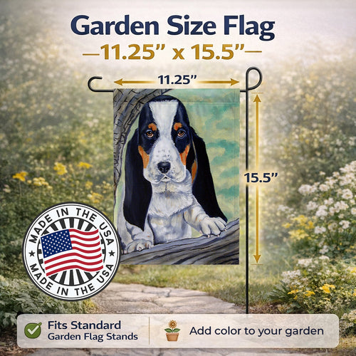 Basset Hound on the branch Garden Flag Mailbox Decorative Yard Banner Outside Patio Artwork for Flower Beds, Garden Size, Multicolor