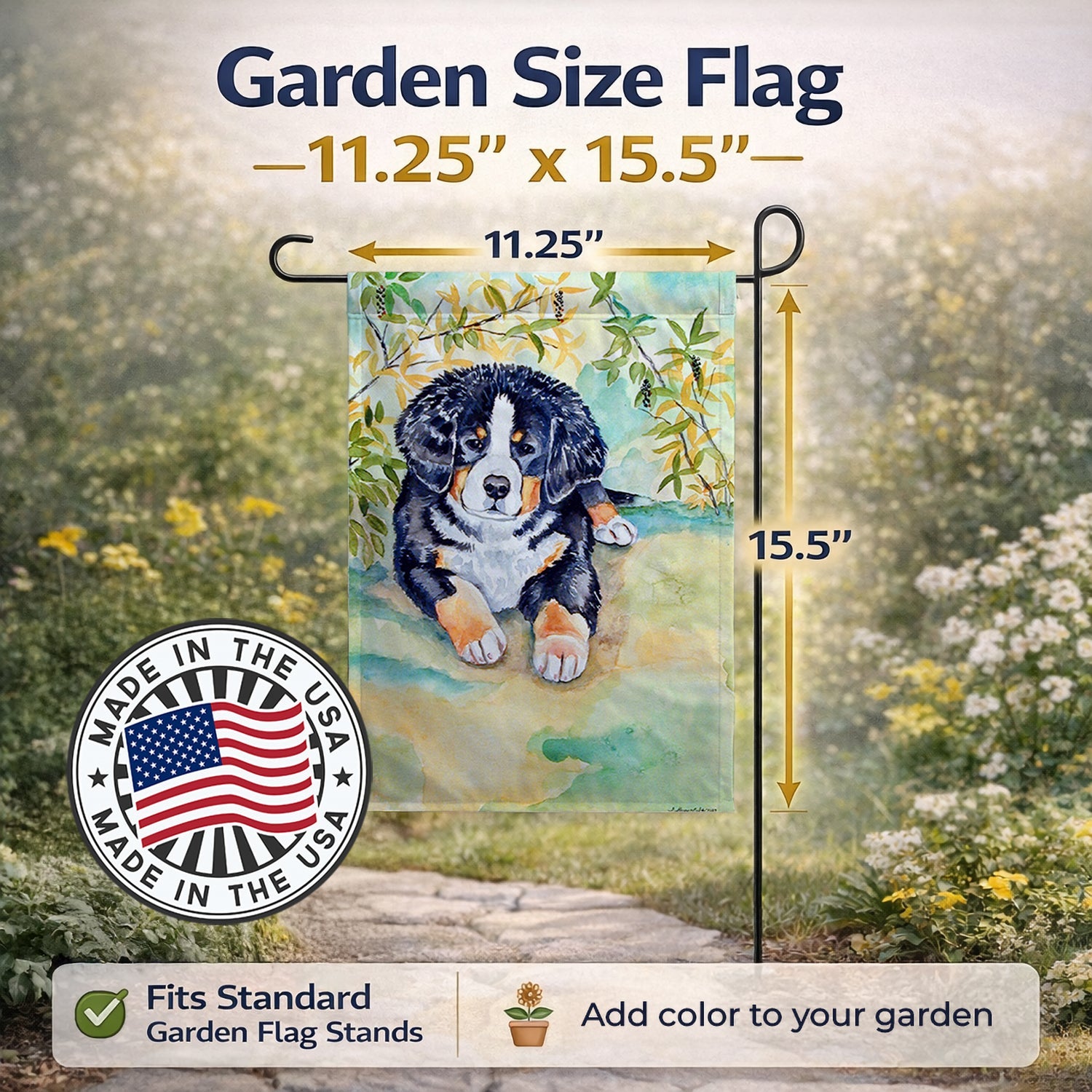 Bernese Mountain Dog Puppy Garden Flag Mailbox Decorative Yard Banner Outside Patio Artwork for Flower Beds, Garden Size, Multicolor