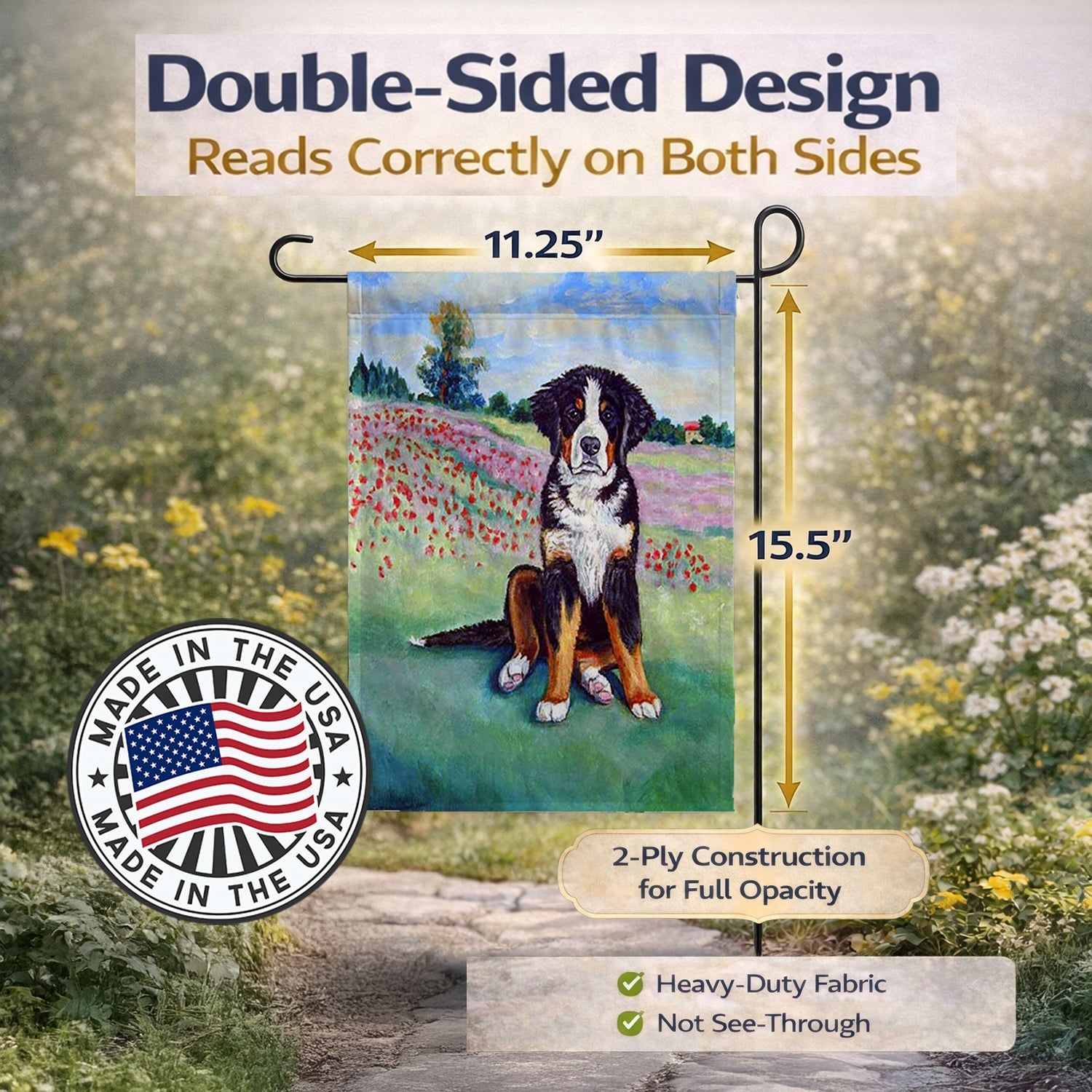 Bernese Mountain Dog Garden Flag Mailbox Decorative Yard Banner Outside Patio Artwork for Flower Beds, Garden Size, Multicolor