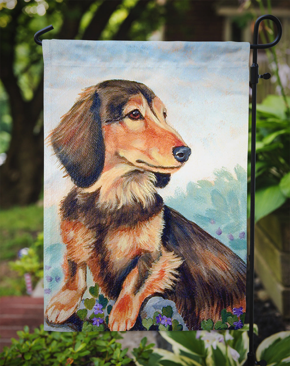 Long Hair Chocolate and Cream Dachshund Garden Flag Mailbox Decorative Yard Banner Outside Patio Artwork for Flower Beds, Garden Size, Multicolor