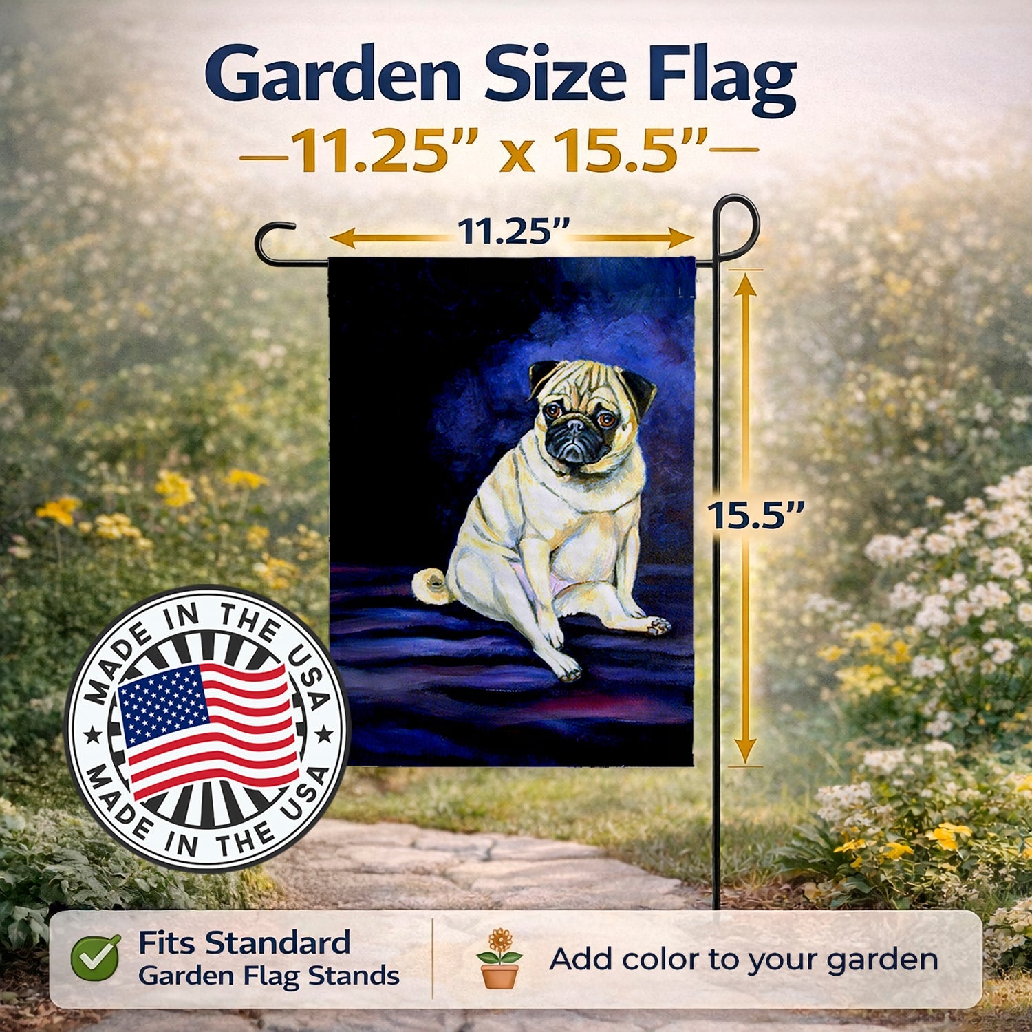 Fawn Pug Penny for your thoughts Garden Flag Mailbox Decorative Yard Banner Outside Patio Artwork for Flower Beds, Garden Size, Multicolor